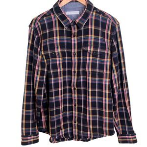 Outerknown True Black Rainbow Plaid Heavy Blanket Shirt Sustainable Large Men's